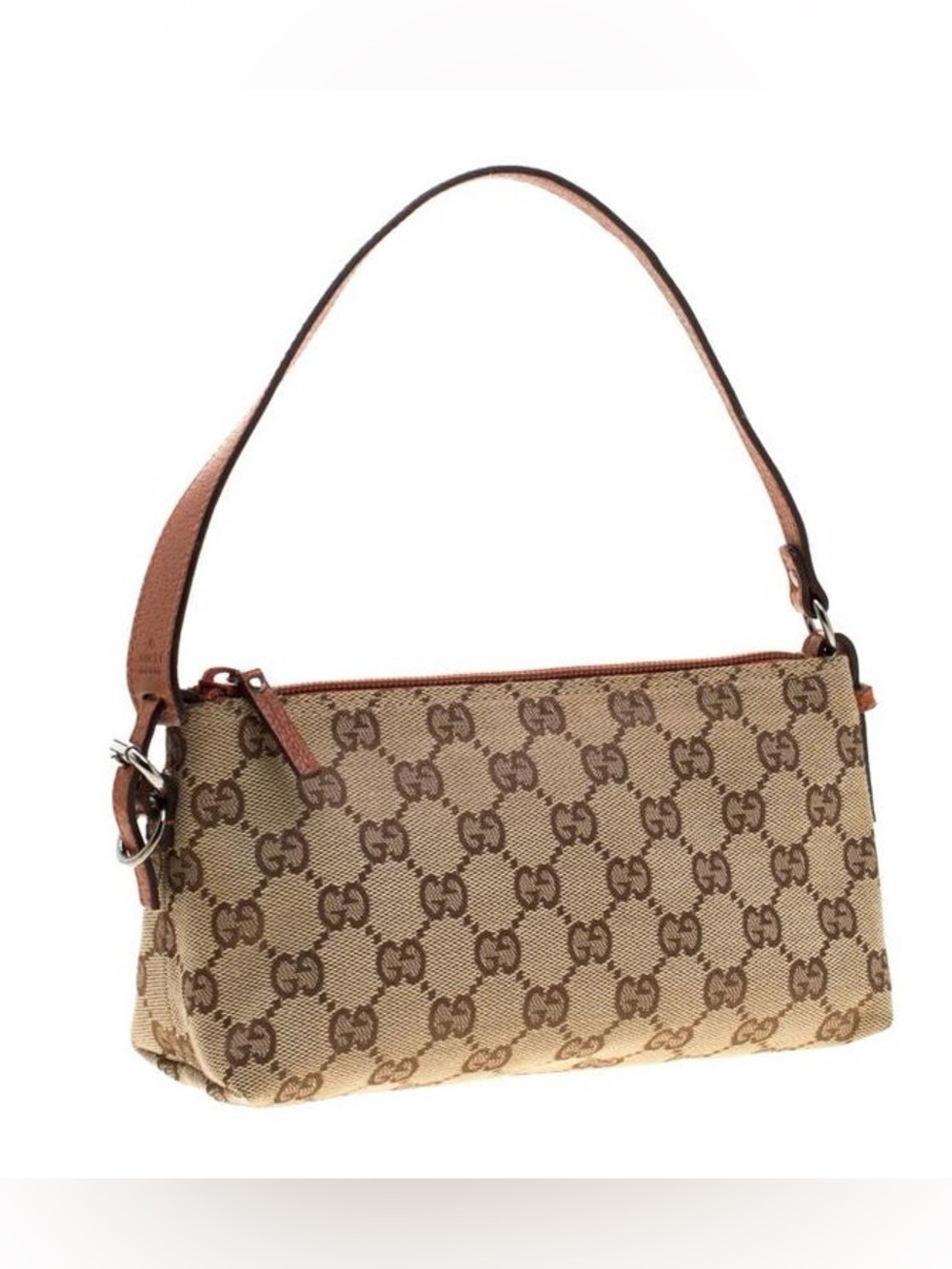 Gucci Beige Brown GG Canvas Shoulder Bag with Brown Leather Trim